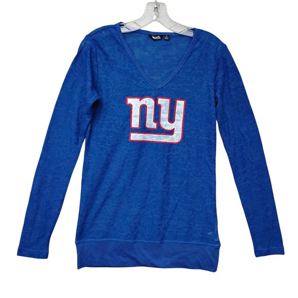Touch by Alyssa Milano New York Giants V-Neck Acid Wash Thermal Tee Size L Blue - Picture 4 of 12